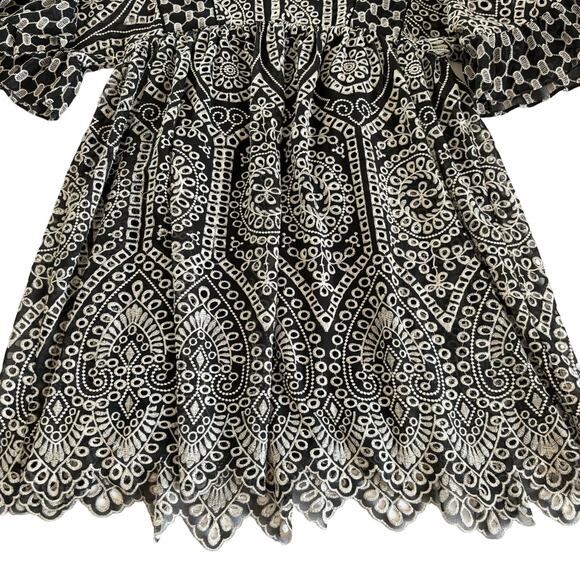 AKEMI + KIN Anthropologie Black Eyelet Boho Embroidered Mini Dress Size 2 - Picture 6 of 11